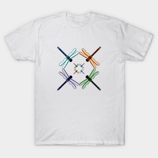 Colorful Dragonfly Pattern Illustration T-Shirt